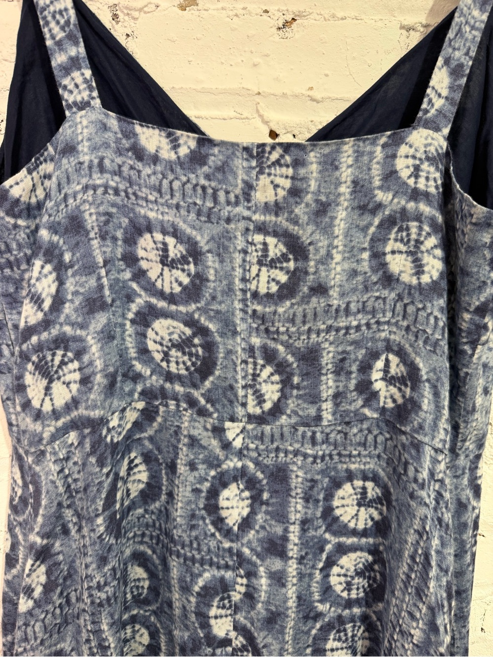 Ralph Lauren Linen Geo Print Maxi Dress Blue White Tiered A-Line Tie Die Size 12 - Picture 9 of 12